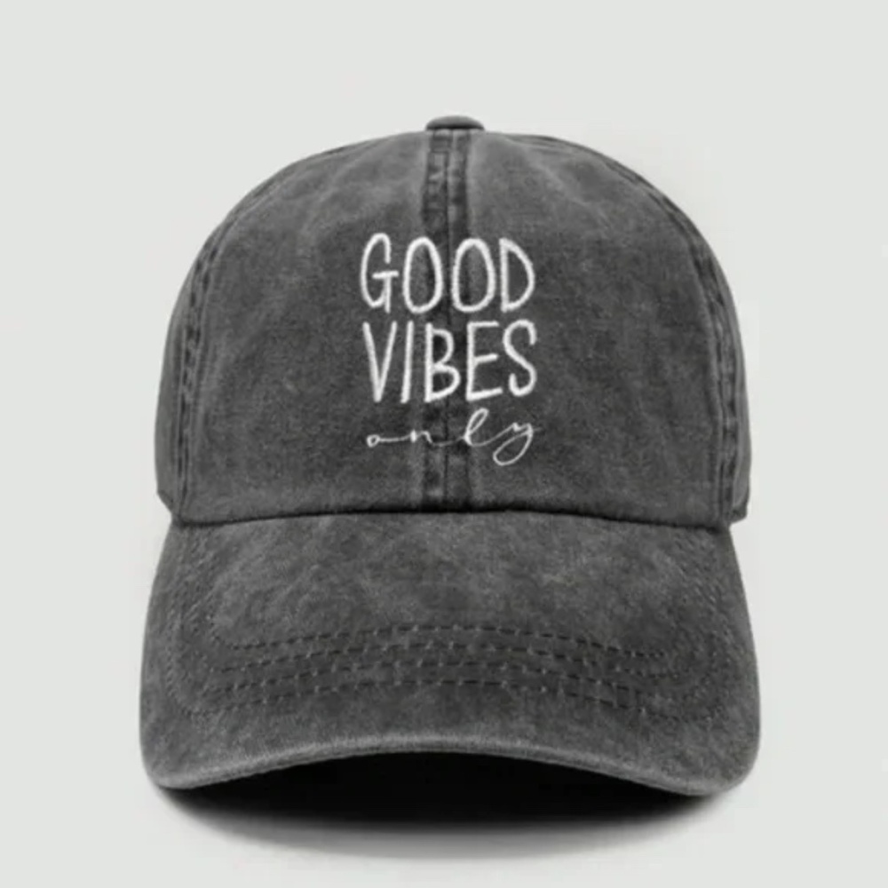 Black Vintage Washed Good Vibes Only Women's Baseball Cap Casual Hat